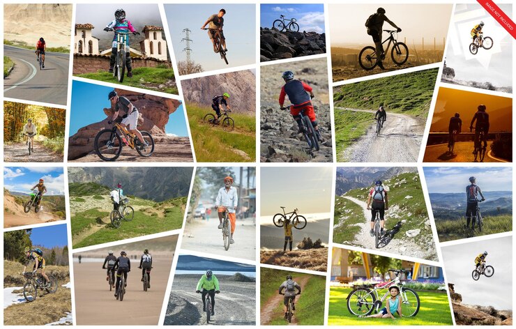 PSD photo collage frame effect mockup man and woman riding a bike