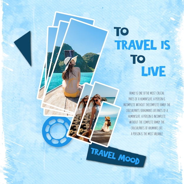photo collage grid for travel banner or poster template