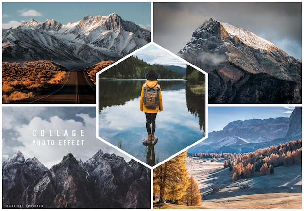 Photo collage hexagon effect mockup