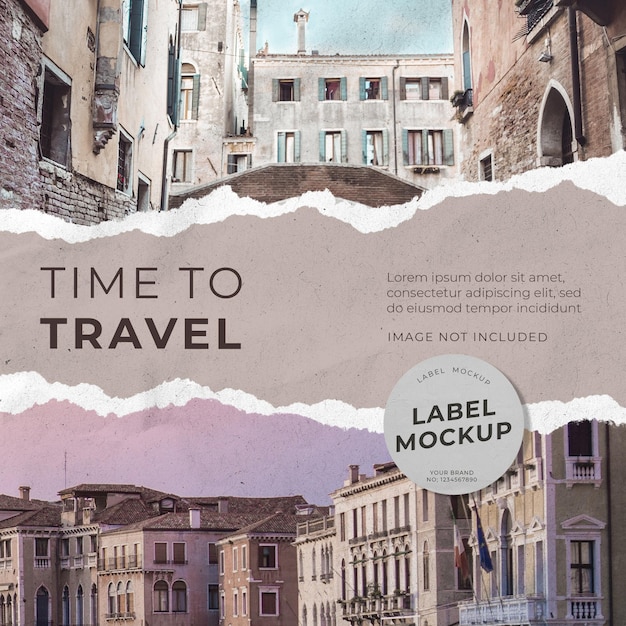 Photo Collage Mockup For Travel Banner or Poster Template