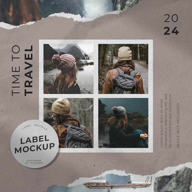 Photo Collage Mockup For Travel Banner or Poster Template