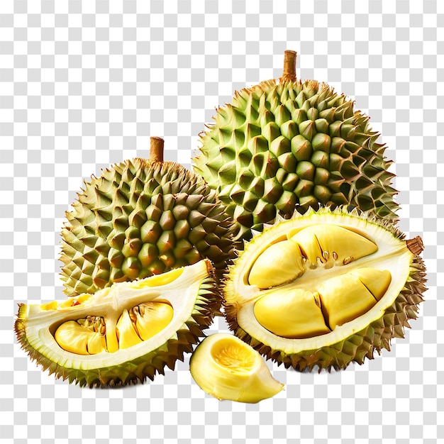PSD photo durian fruit with slices isolated on transparent background