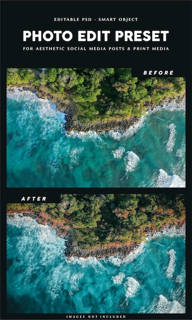 Photo edit preset filter for beach landscape photography