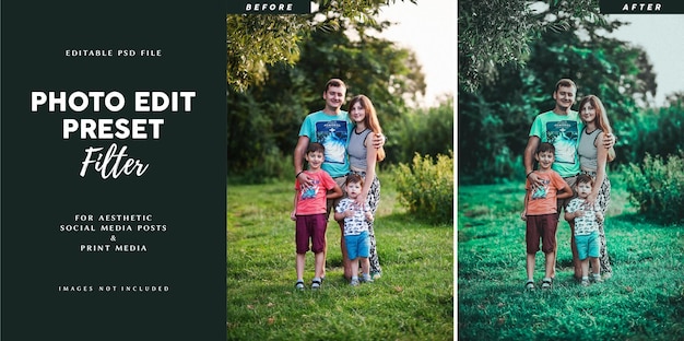 Предустановленный фильтр для редактирования фотографий для семейного отдыха, путешествий, фотографий в социальных сетях