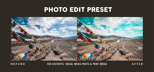 Filtro predefinito per la modifica delle foto per gli opuscoli dei banner dei tour del ladakh