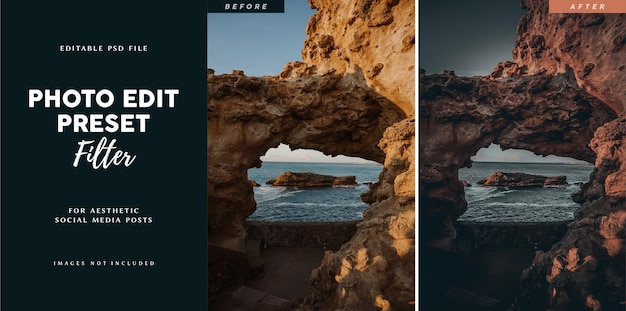 PSD photo edit preset filter for landscape travel photographer and content creator