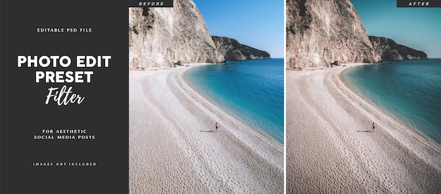 PSD filtro predefinito per la modifica delle foto per il creatore di contenuti di viaggio di paesaggi