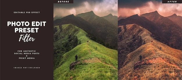 PSD photo edit preset filter for monsoon trek travel pictures