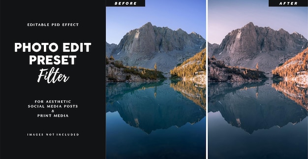 PSD photo edit preset filter for mountain landscape banner