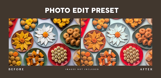 PSD photo edit preset filter for sweet shop banner menu card brochure