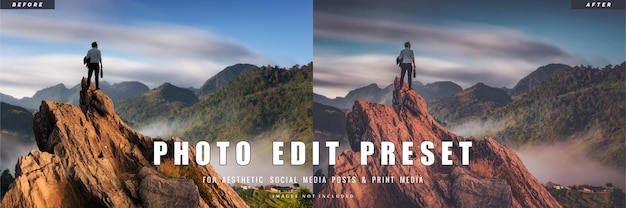 PSD photo edit preset filter for travel banner design template