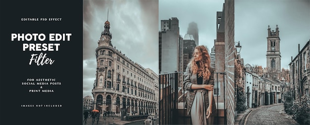 Photo edit preset filter for travel banner social media posts