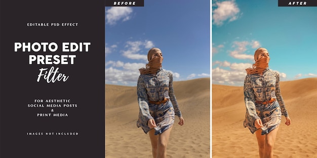 Photo edit preset filter for travel social media banner