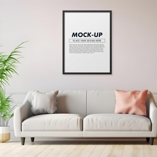 Photo frame in living room mockup