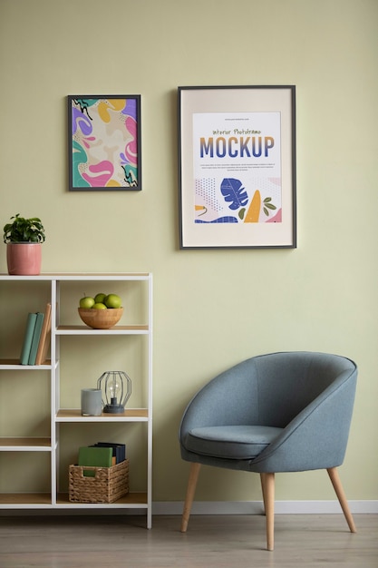 PSD photo frame mock-up with room decor