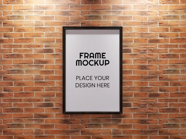 PSD photo frame mockup sul muro di mattoni