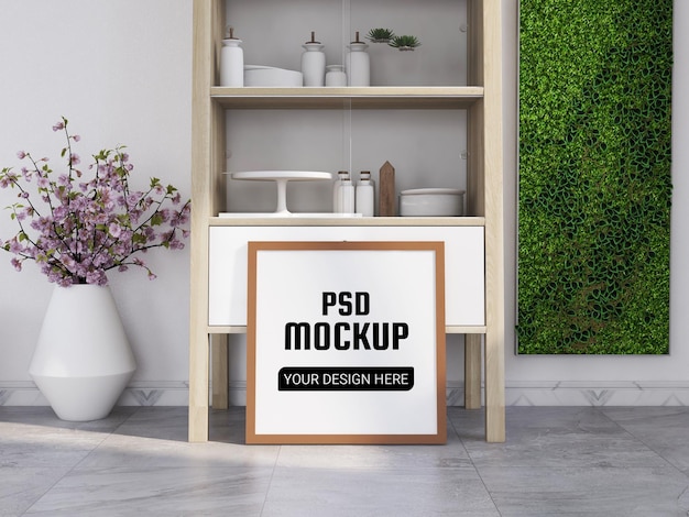 PSD photo frame mockup design sul pavimento