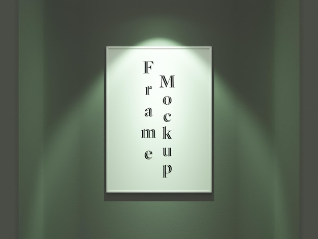 PSD photo frame mockup hanging on the wall with spot light