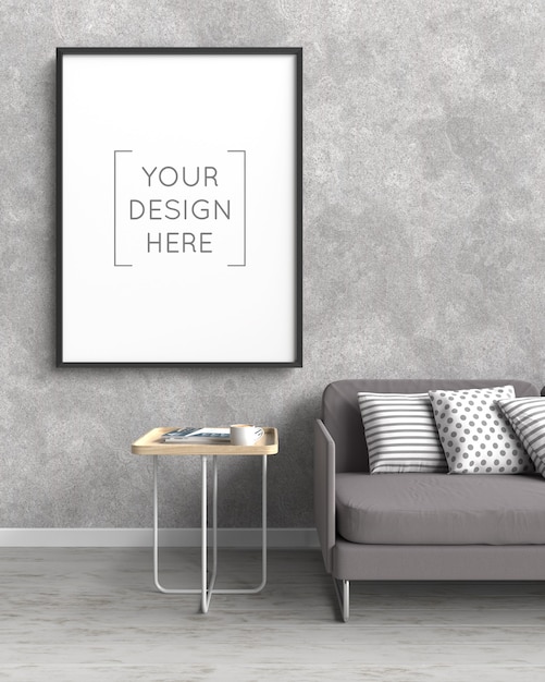 Photo frame mockup in living room interior