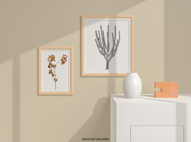 Photo frame mockup in living room interior