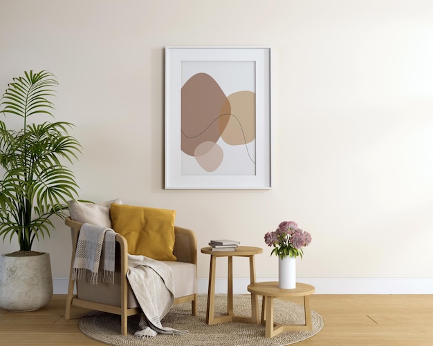 Photo frame mockup in living room