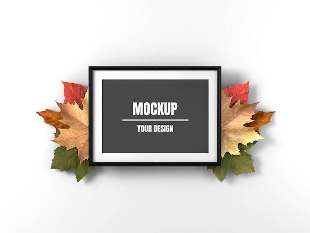 Photo frame mockup and maple leaves