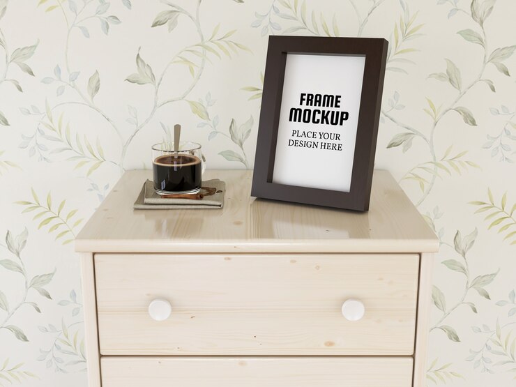 PSD photo frame mockup on the mini desk