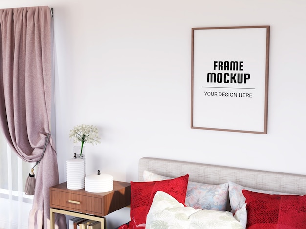 Photo frame mockup in the modern bedroom