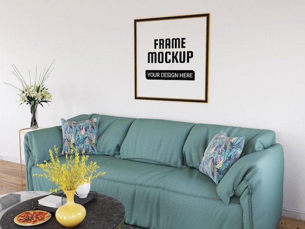 Photo frame mockup in the modern living room