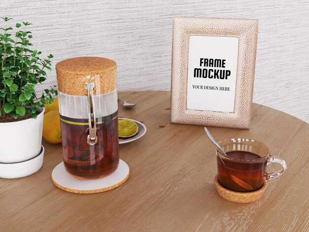 Photo frame mockup realistic on the desk