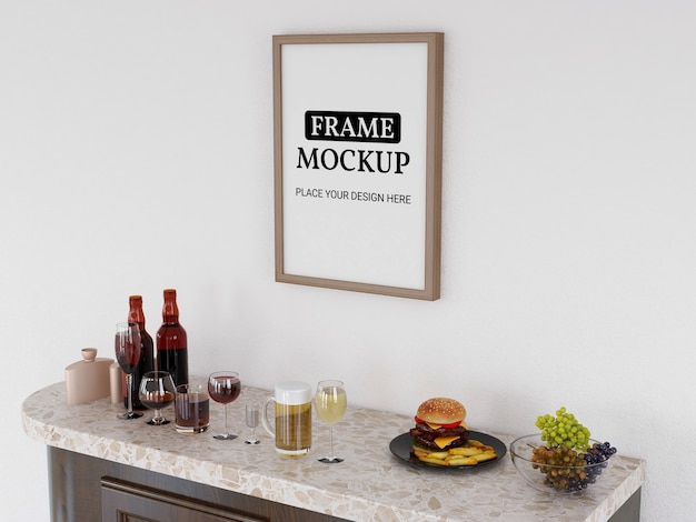 Photo frame mockup realistico in cucina