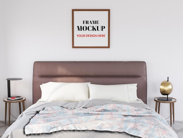 Photo Frame Mockup Realistic in the Minimalist Bedroom