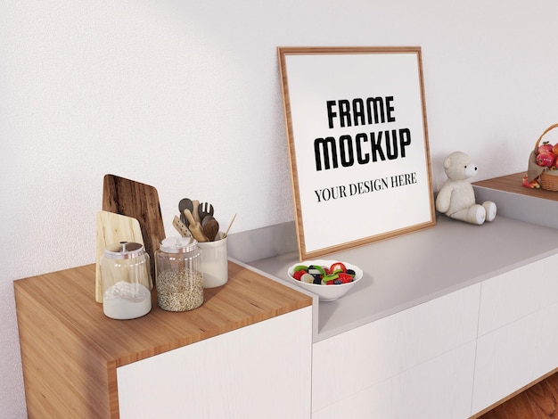 PSD photo frame mockup realistic on the modern desk