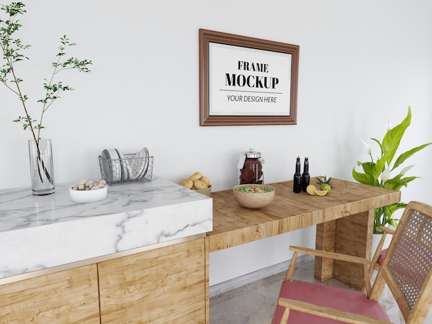 Mockup di cornici per foto realistico nella cucina moderna