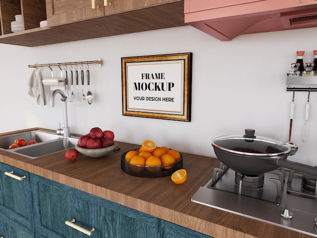 Photo Frame Mockup Realistic in the modern Kitchen