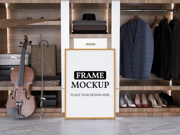 PSD photo frame mockup realistic on the tile floor