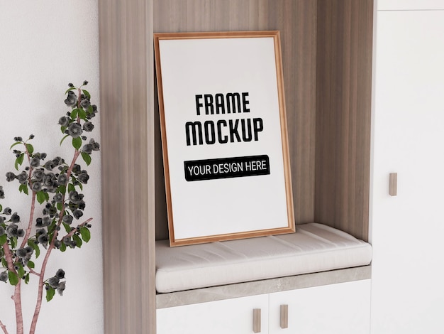 Photo frame mockup realistico sull'armadio