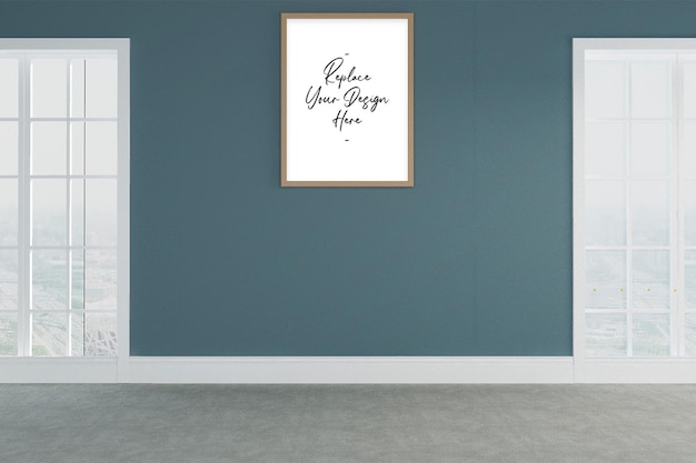 PSD photo frame mockup standing on wall