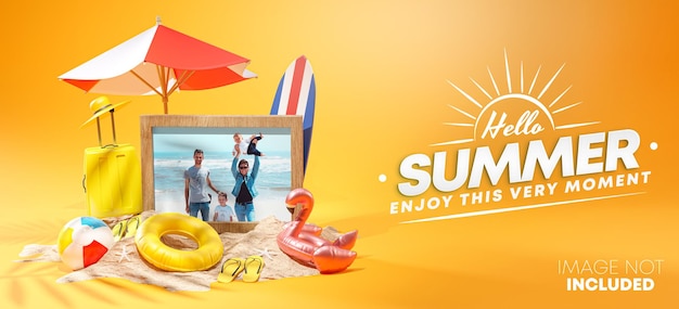 PSD photo frame mockup summer design  3d rendering