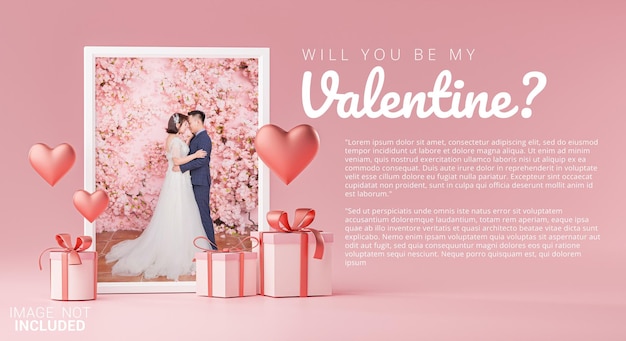 Photo frame mockup template love heart valentine wedding invitation card