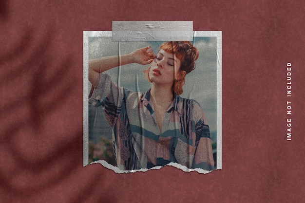 photo frame mockup on torn paper texture