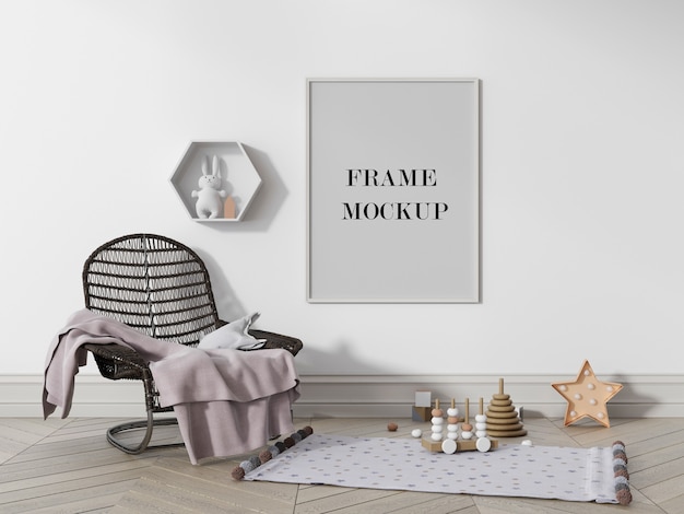 Photo frame mockup on white wall