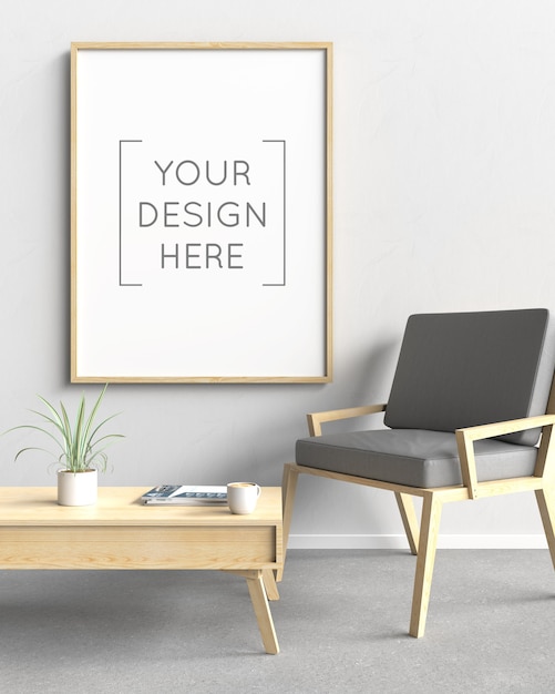 Photo frame mockup with chair