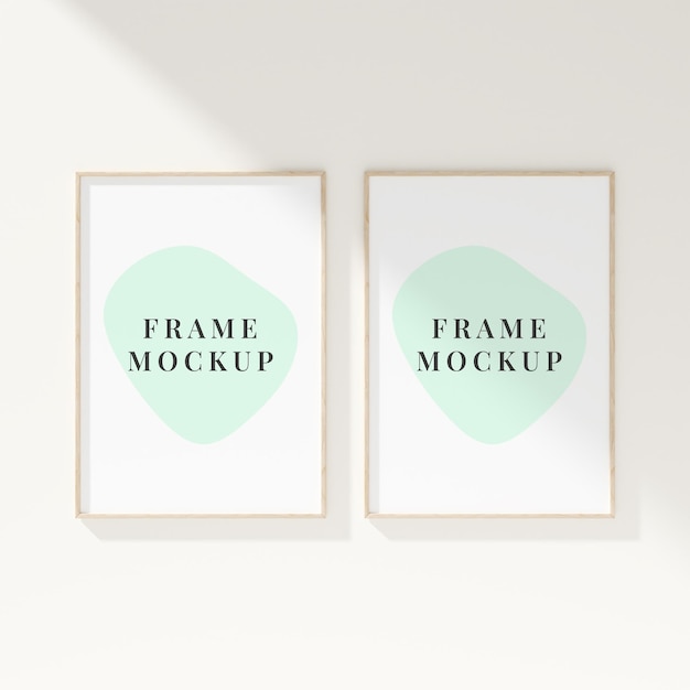 Photo frame mockup with empty space hanging on the wall