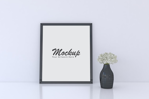 Photo Frame Mockup With Flower Vase