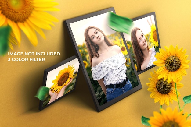 PSD mockup di cornice per foto con fiore