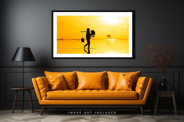 Photo frame mockup with sofa set