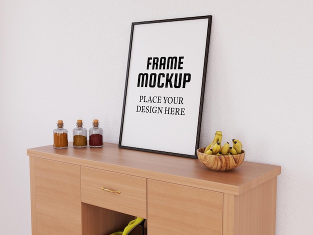 photo frame mockup on the wooden desk