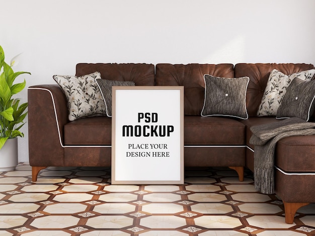 Photo frame mockup sul pavimento in legno