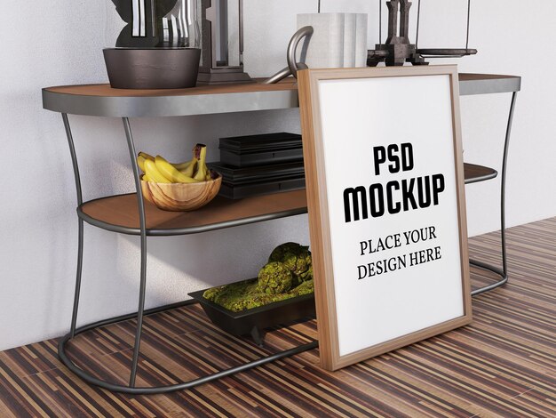 PSD photo frame mockup sul pavimento in legno